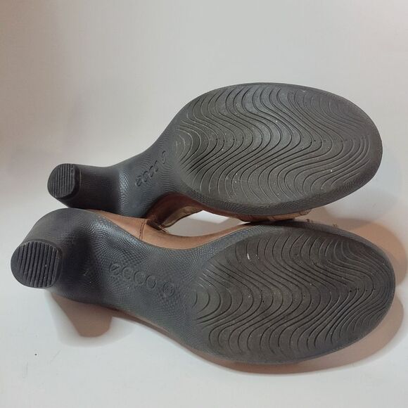 Ecco Brown Leather T-Strap Heeled Sandals - Picture 12 of 14